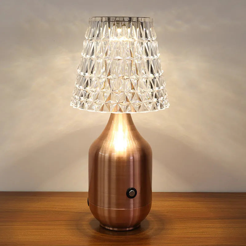 LED charging retro table lamp in black with three-tone light, USB cable, and iron art base