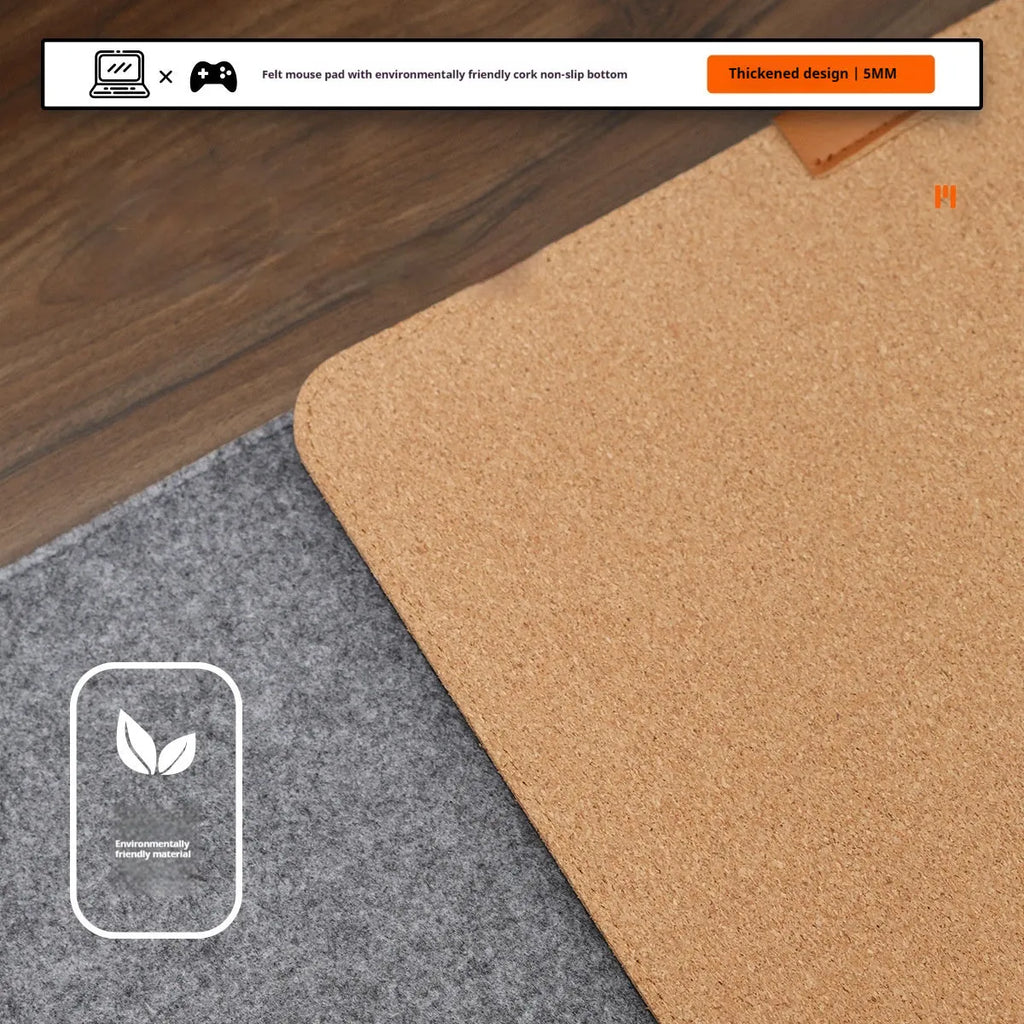 Winter office desk mat in grey felt cork material showing non-slip texture and oversized format
