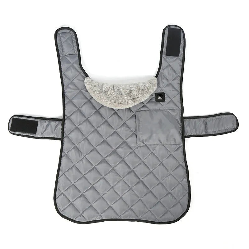 Black heating pet coat made of memory polyester fabric with short rabbit fur flannel lining for small to large dogs