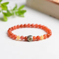 Natural Nanhong agate zodiac bracelet with beeswax bead showing constellation symbols for Chinese astrology