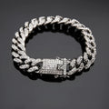 Cuban link bracelet, alloy chain with platinum inlaid gem, 21cm unisex hip hop jewellery in gold or silver