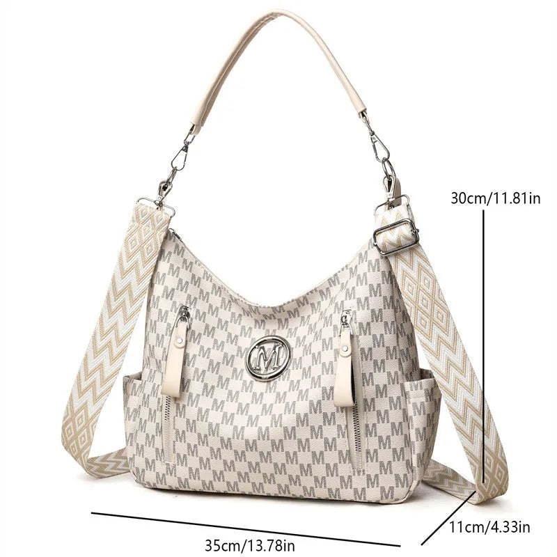 Retro printed shoulder messenger bag with double straps and sandwich pocket in milky white colour