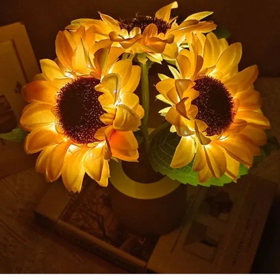 Rechargeable artificial sunflower LED night light desk lamp with USB cable