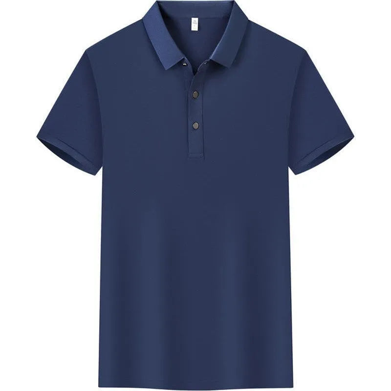 Straight-fit short-sleeve polo shirt overalls in thin pearl cotton fabric, shown on a hanger.
