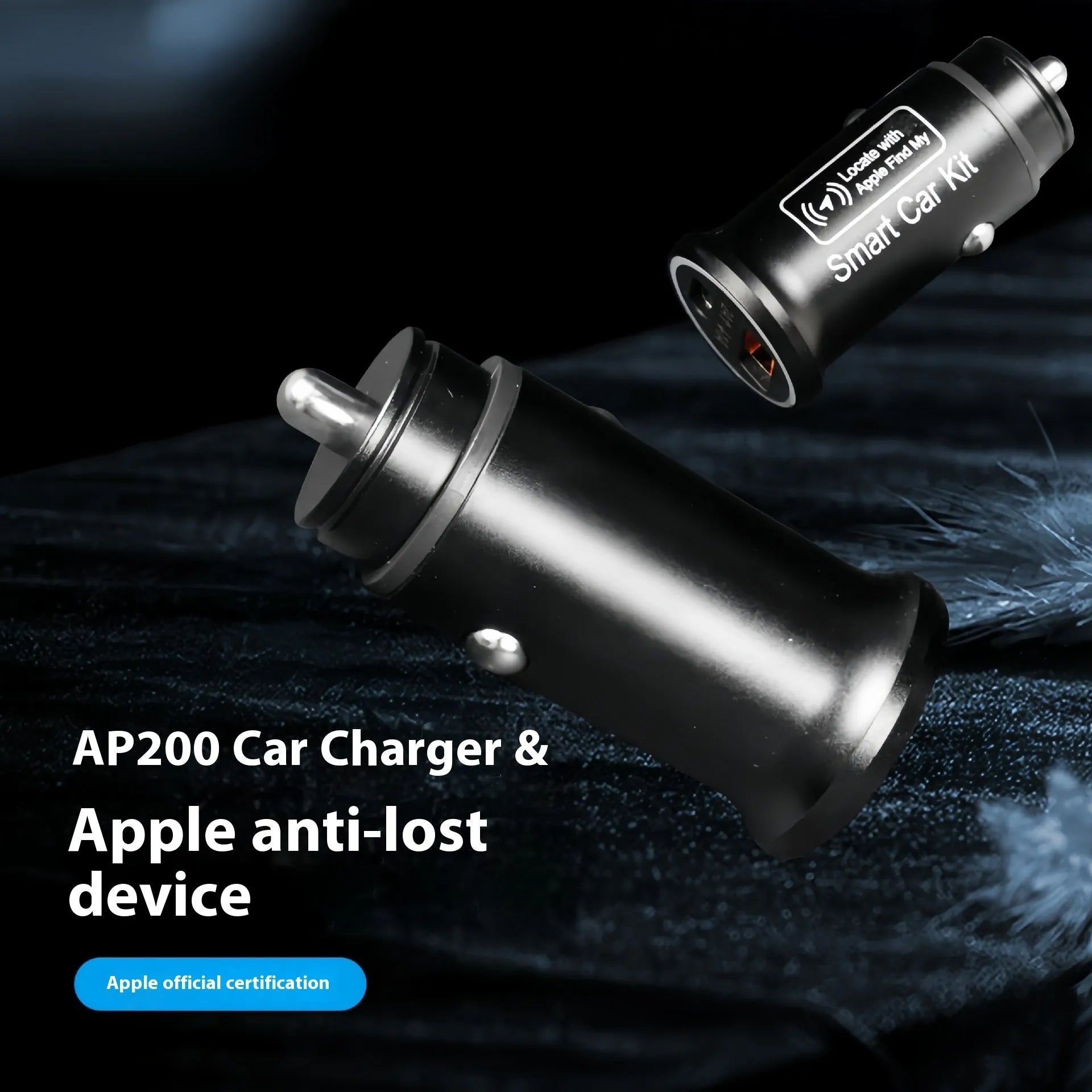 Black ABS plastic GPS car locator tracker with a 12V plug for vehicle charging ports.