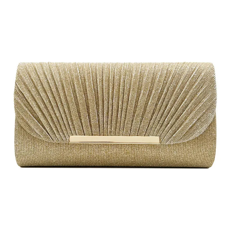 Women's hardware edge fine pink pattern PU clutch bag on a flat surface