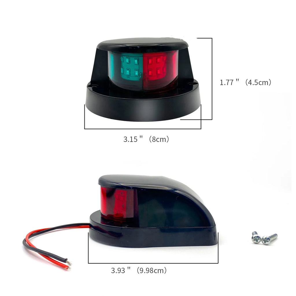 12LED marine navigation light in black housing with red and green LEDs, 26x10mm size for yachts and boats