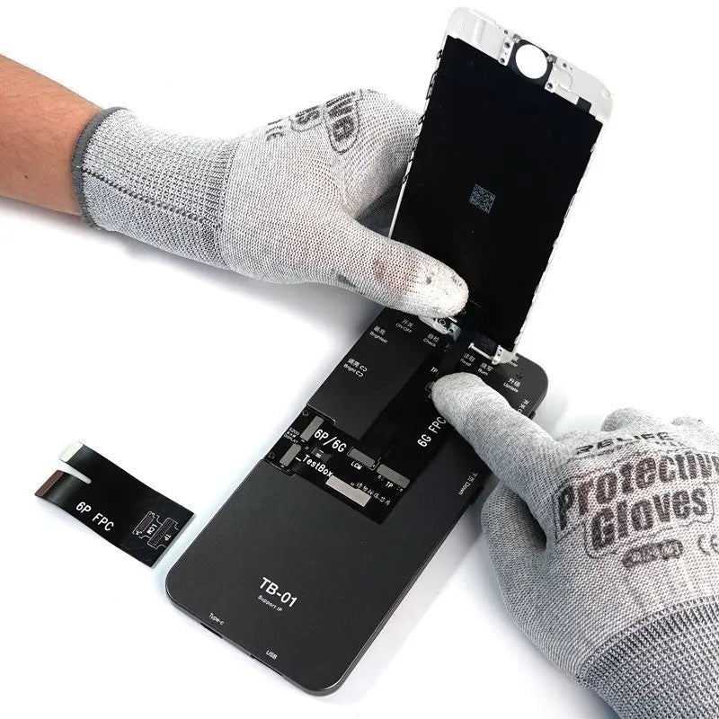 Intelligent mobile phone screen tester with connectors for Apple and Android smartphones