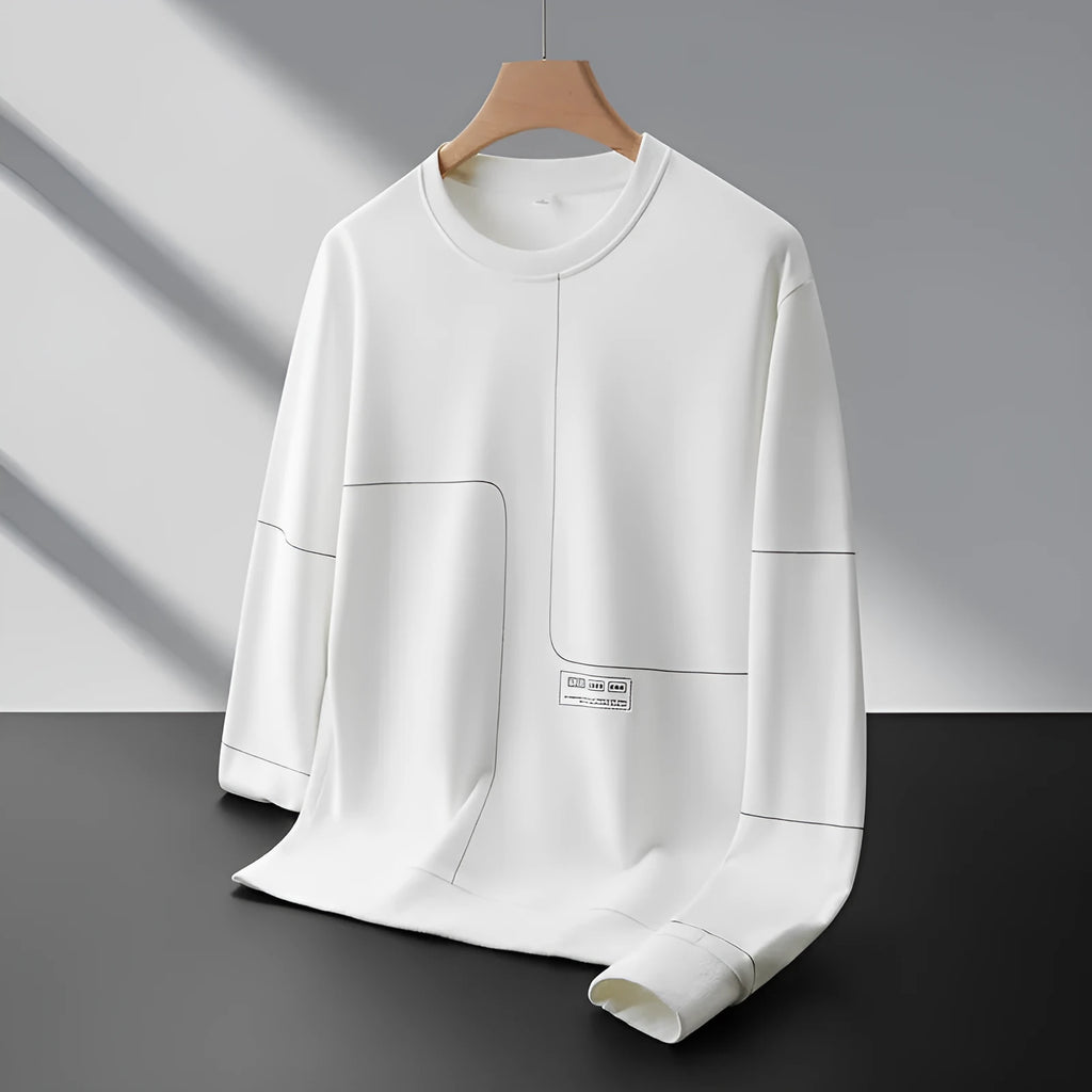 Men's loose round neck striped pullover sweatshirt in cotton with 3D patch pocket