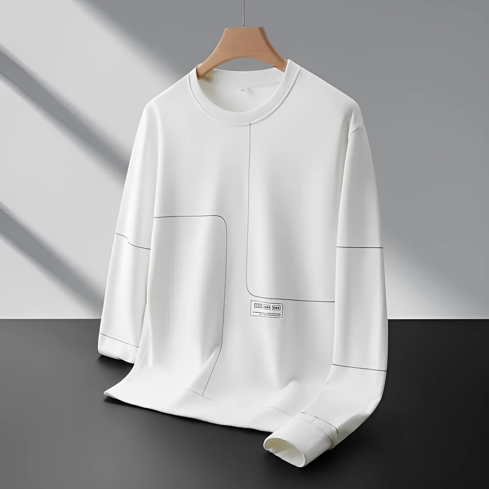 Men's loose round neck striped pullover sweatshirt in cotton with 3D patch pocket