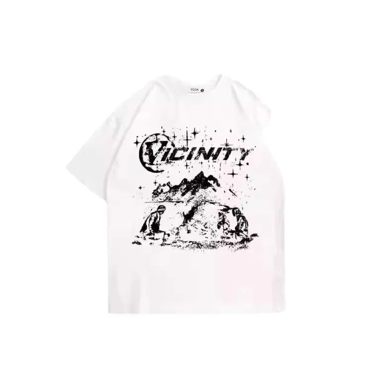 Men's grey graphic t-shirt with retro hip hop print, showing front design.