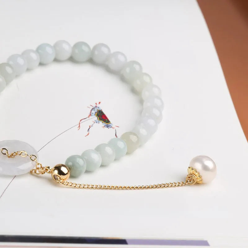 Jade and pearl bracelet for women with geometric peace buckle design in national style