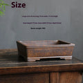 A rectangular purple sand bonsai pot shown in two sizes, for pine, cypress or boxwood trees.
