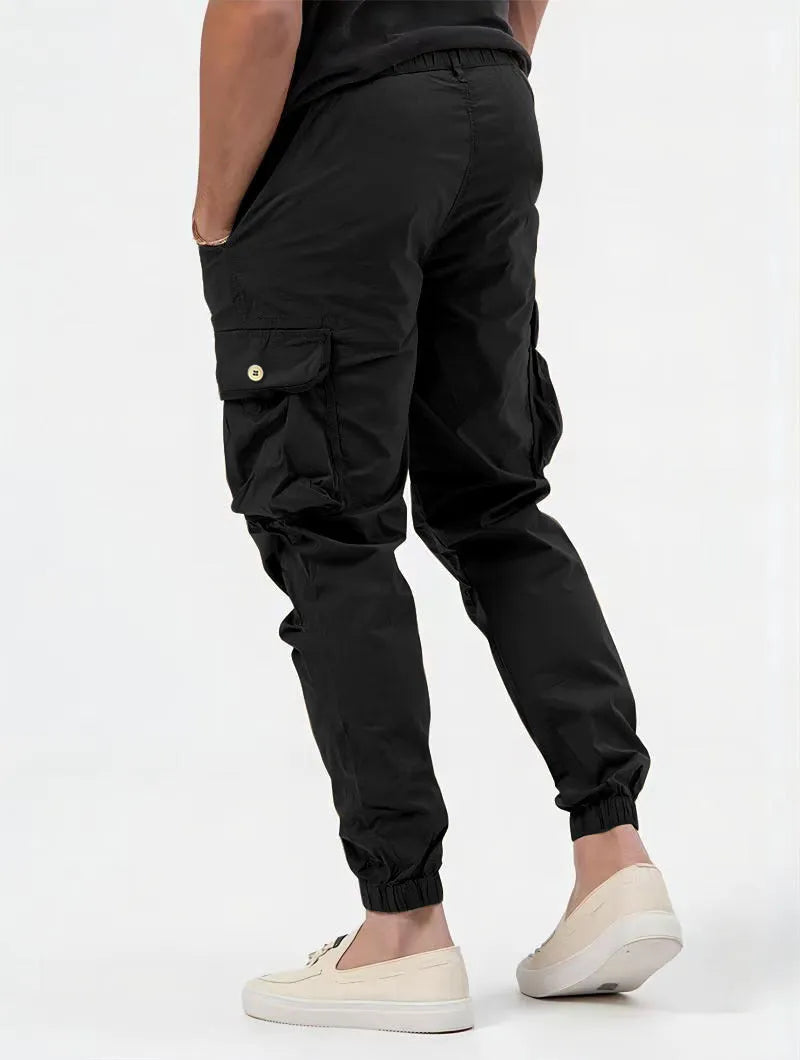 Men's cargo trousers with three-dimensional pockets and zip decoration in grey, khaki, black or military green, sizes S to 3XL