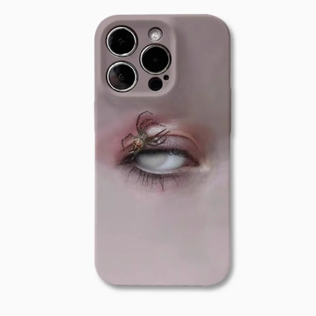 Dark heterochromatic spider design resin iPhone case for anti-fall protection on iPhone 11 to 16Promax models.