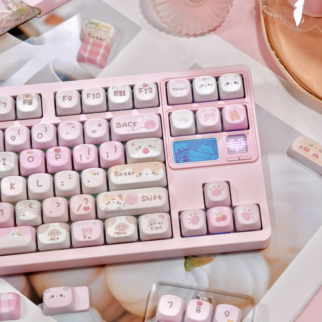 MOA height pink plastic key caps with cartoon character design on all five sides