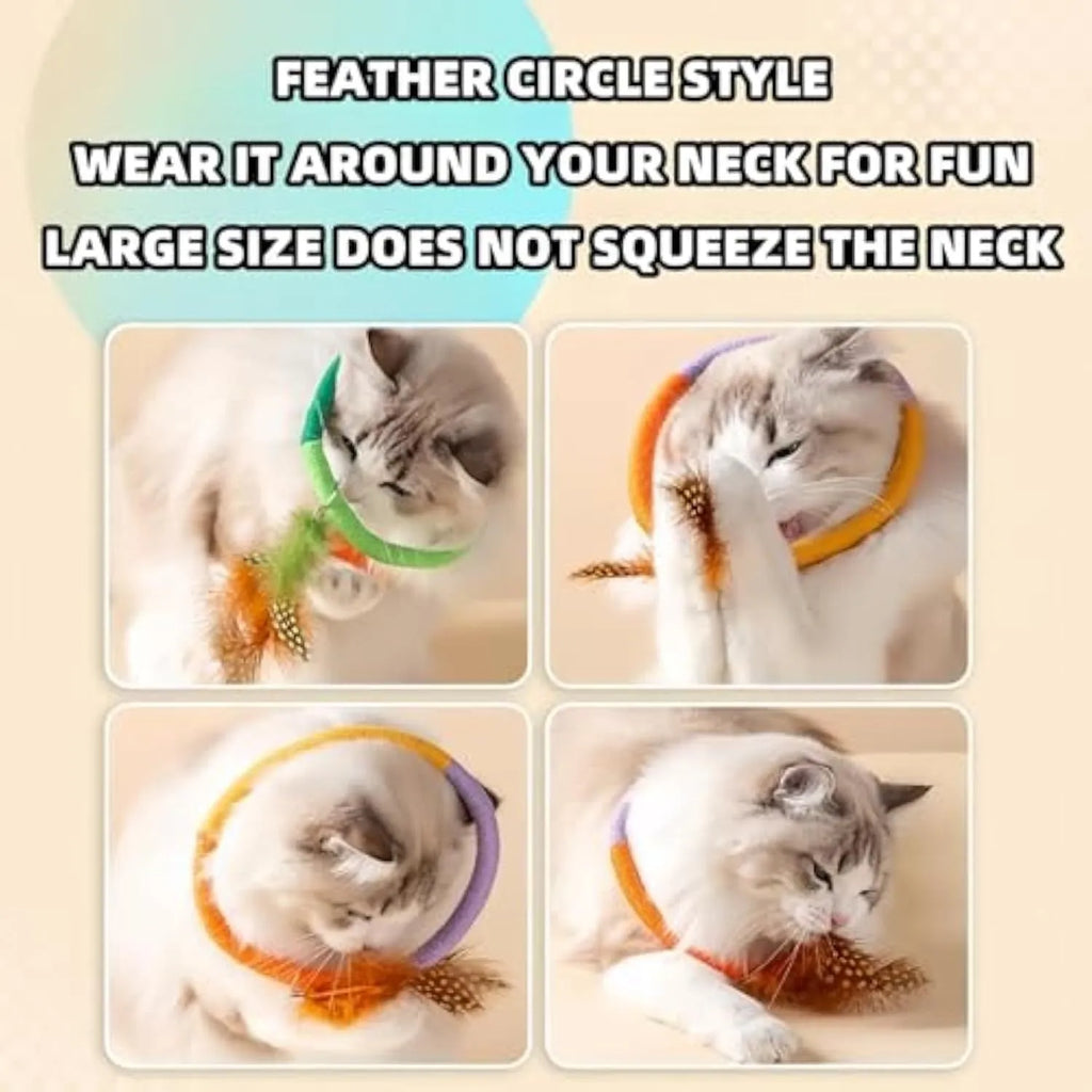 Circular green cotton rope cat toy with feathers and catnip for interactive feline play