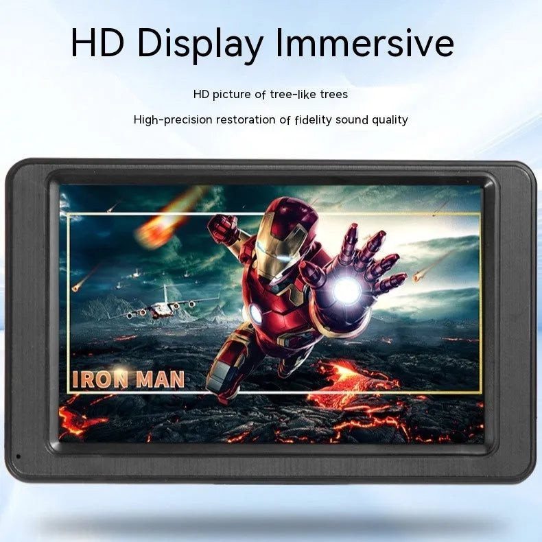 7-inch vehicle MP5 player with mounting bracket on black background