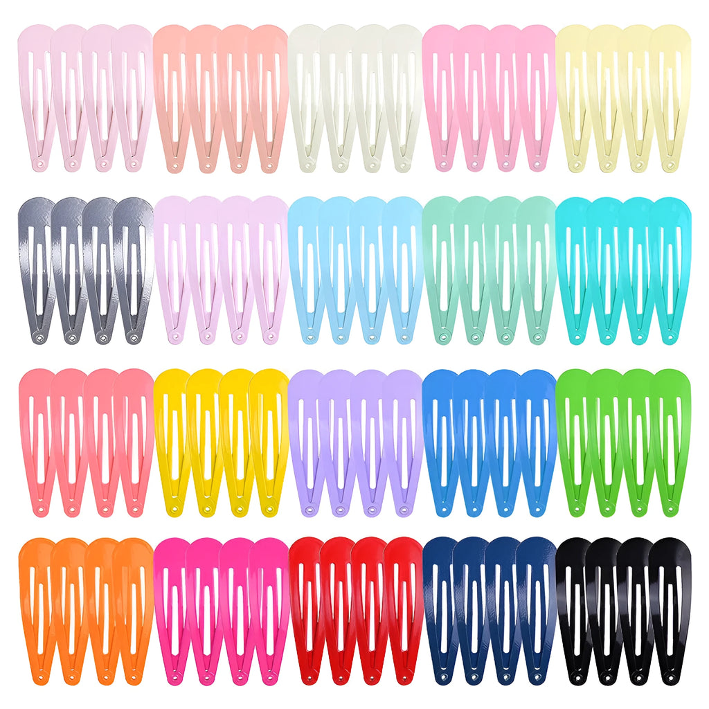 80 metal hair clips in 20 different colours spilling from a zip-lock bag