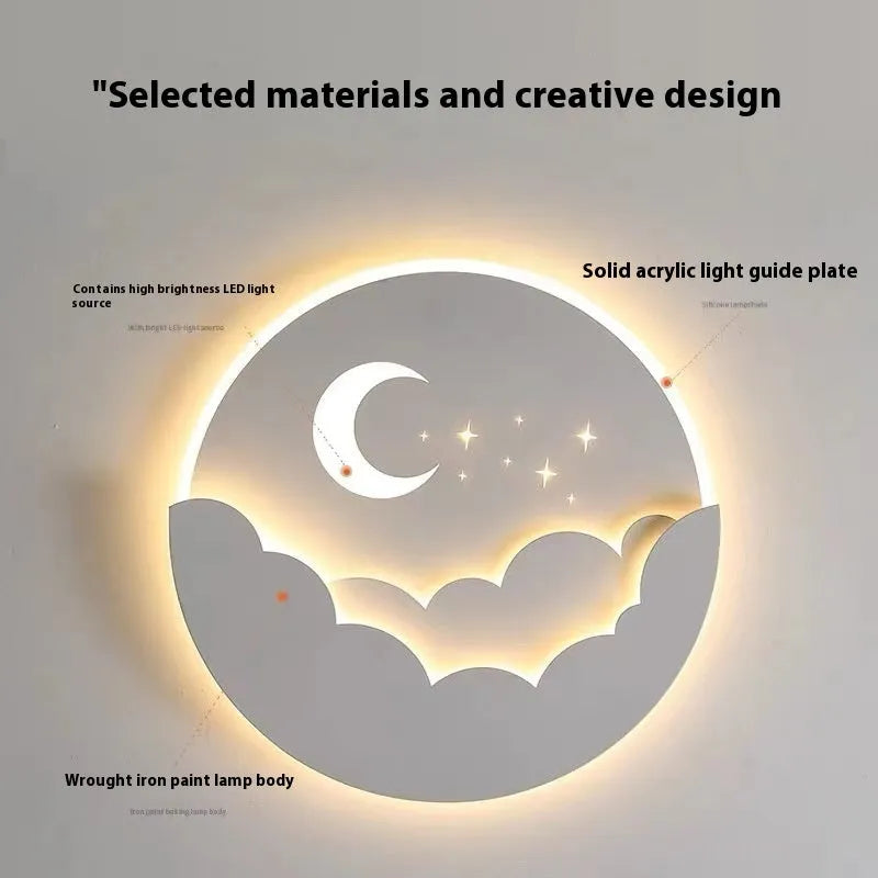 Modern minimalist bedside wall lamp with 28W, 25cm diameter, and adjustable light colour on a hallway wall