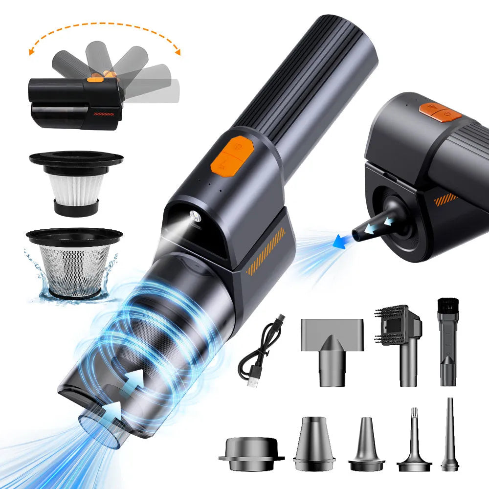 Cordless handheld vacuum 18000Pa with LED light and black ABS PC body on car seat
