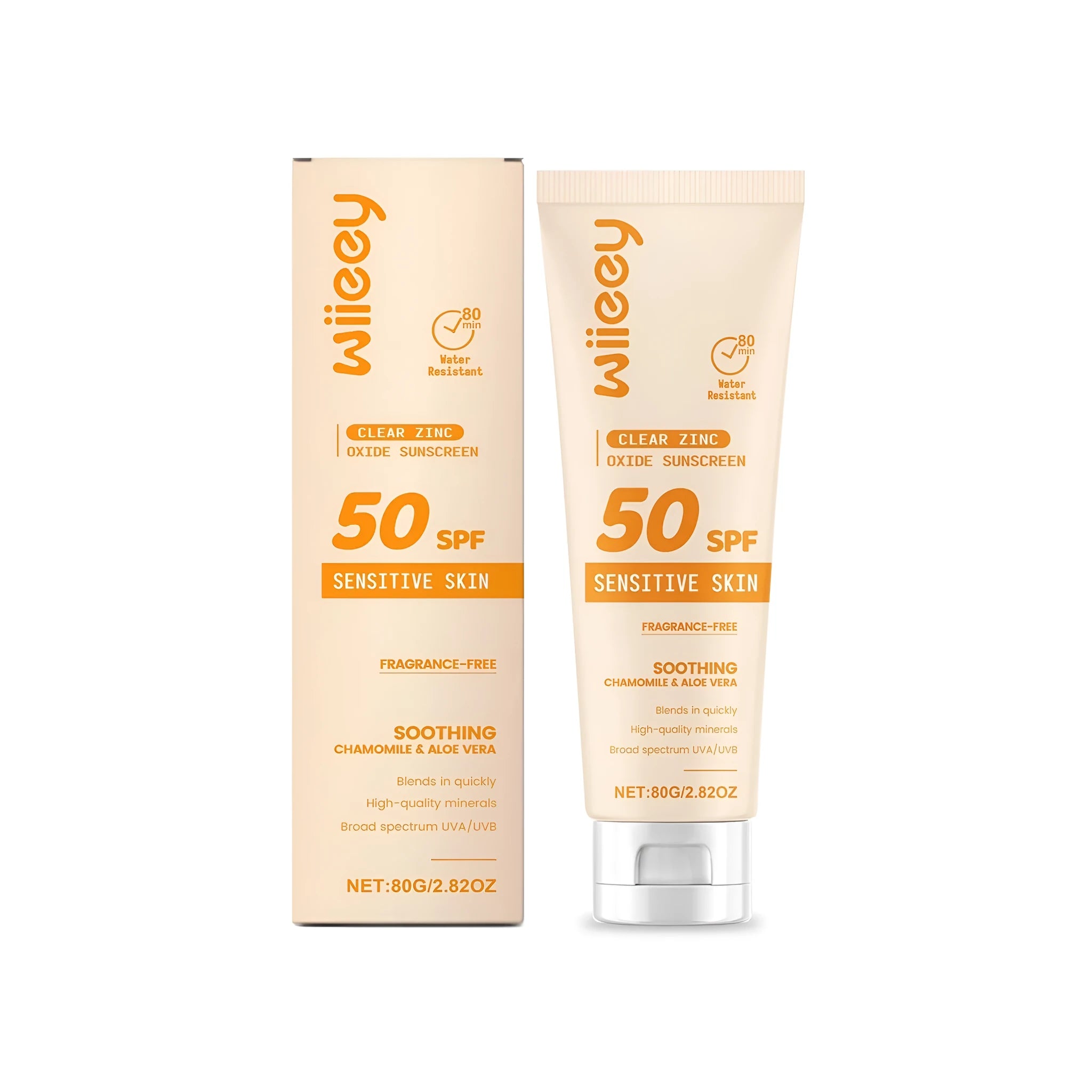 Clear Zinc Oxide Sunscreen 80g tube with mineral UV protection and botanical extracts