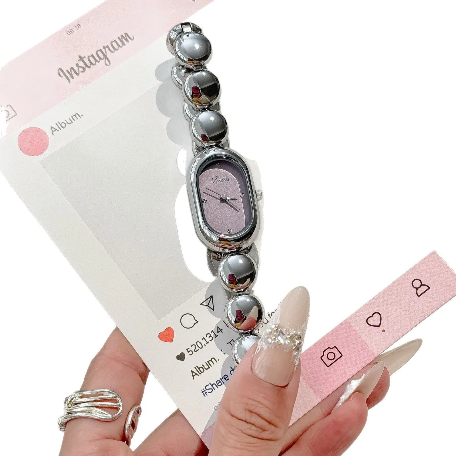 Oval women's watch with 9mm case thickness shown in multiple colour finishes