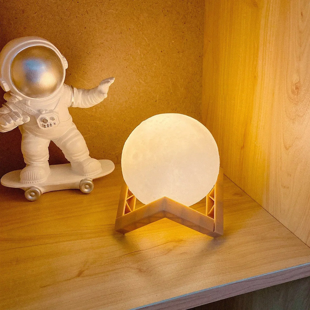 3D printed PVC moon lamp in warm white with stand, 8cm or 12cm LED night light for bedroom decoration