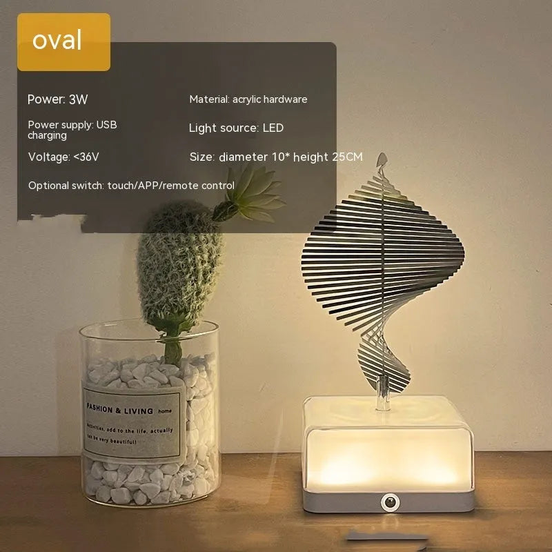 Rotating ambience light in acrylic and metal, USB rechargeable, with remote control and choice of shapes