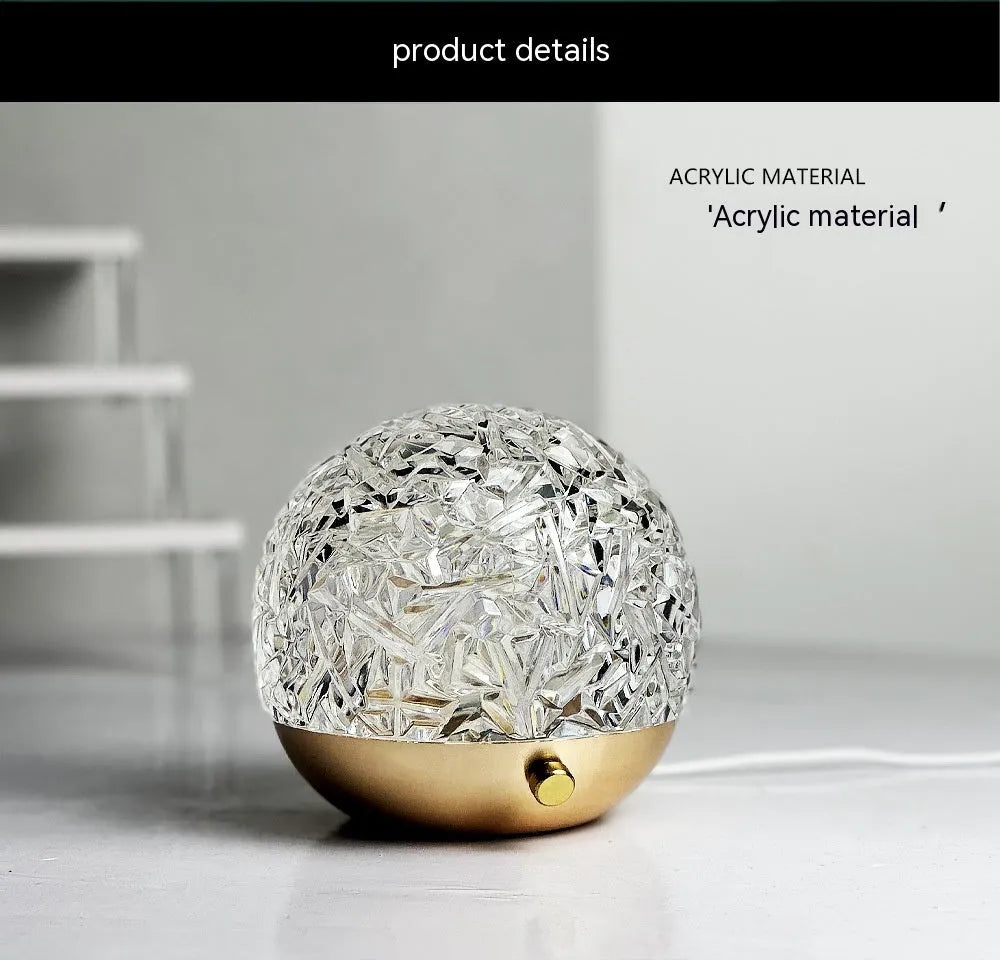 Water ripple projector night light with touch and remote control, acrylic metal USB mood lamp in spherical style