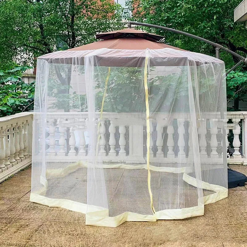 Outdoor mosquito net umbrella tent with heavy fabric sunshade in beige, black, or brown colours