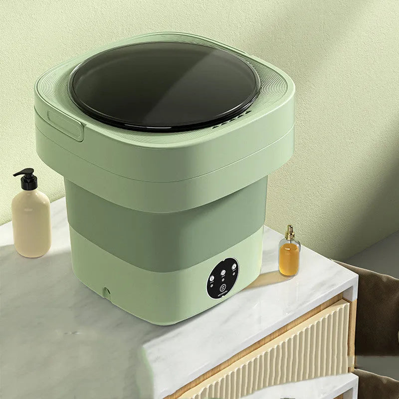 Foldable portable washing machine in pine forest green colour with drain accessories