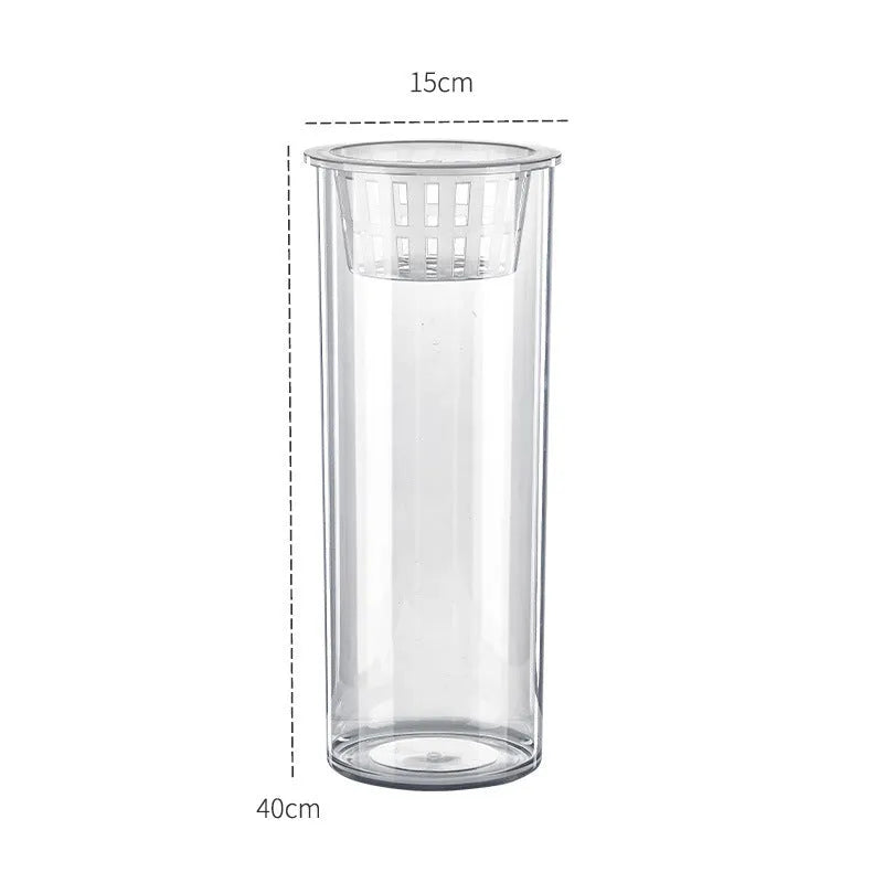 Transparent column fish tank in PET and PP, cylindrical desktop aquarium for micro landscape or living room decoration