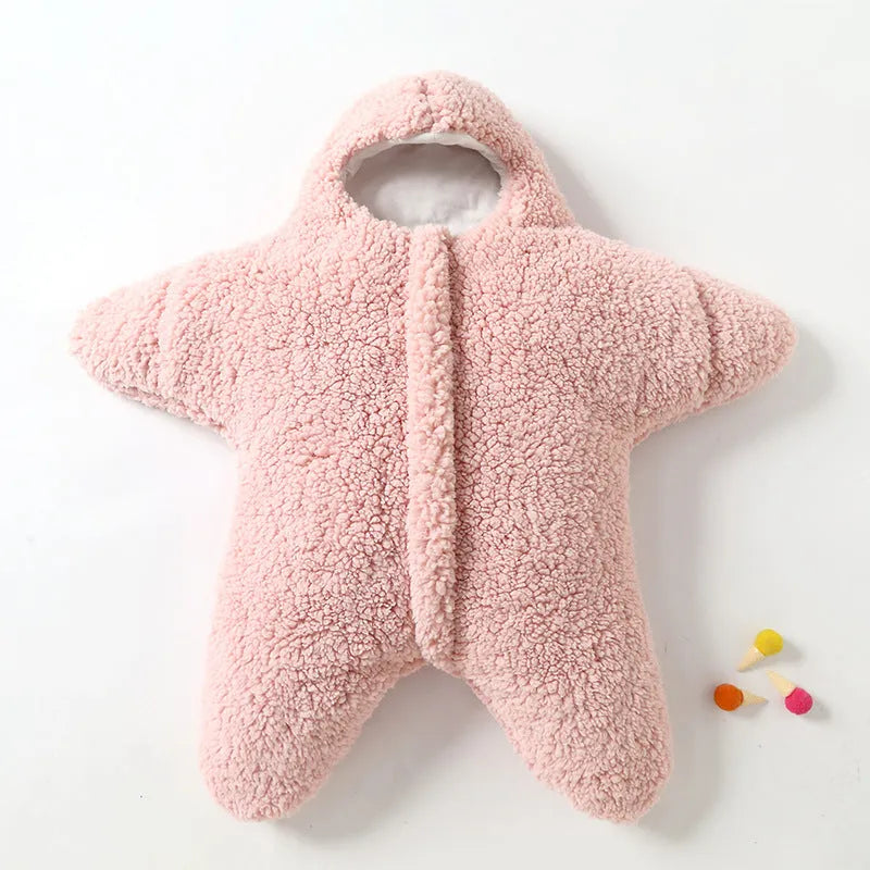 Cashmere and cotton baby sleeping bag with hood, zipper, and cuffs for 0–6 month winter use