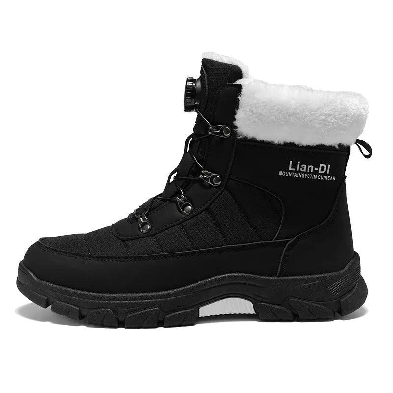 Men's fleece-lined thickened snow boots in solid colour with artificial PU upper and round toe