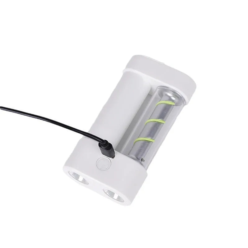 White ABS 5W rechargeable LED hanging camping light with USB cable