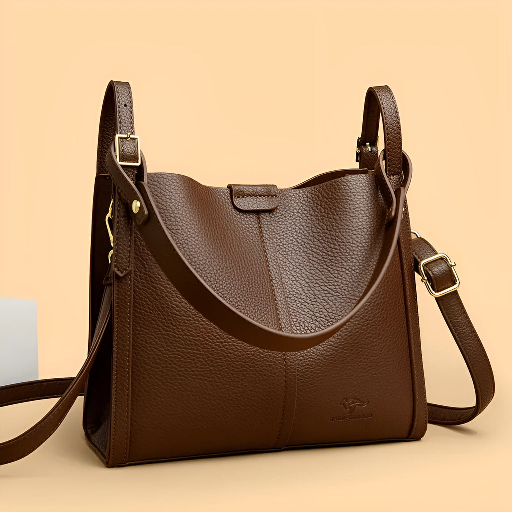 Soft PU retro shoulder bag in vertical square shape with internal organiser compartments in selected colour