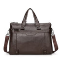 Men's leisure PU leather laptop bag briefcase in horizontal square shape with zipper, 38x28x7 cm