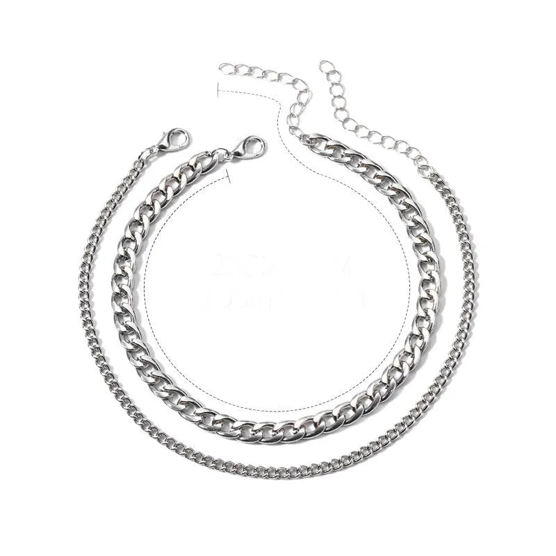 Gold and silver double-circle alloy anklet for women geometric chain