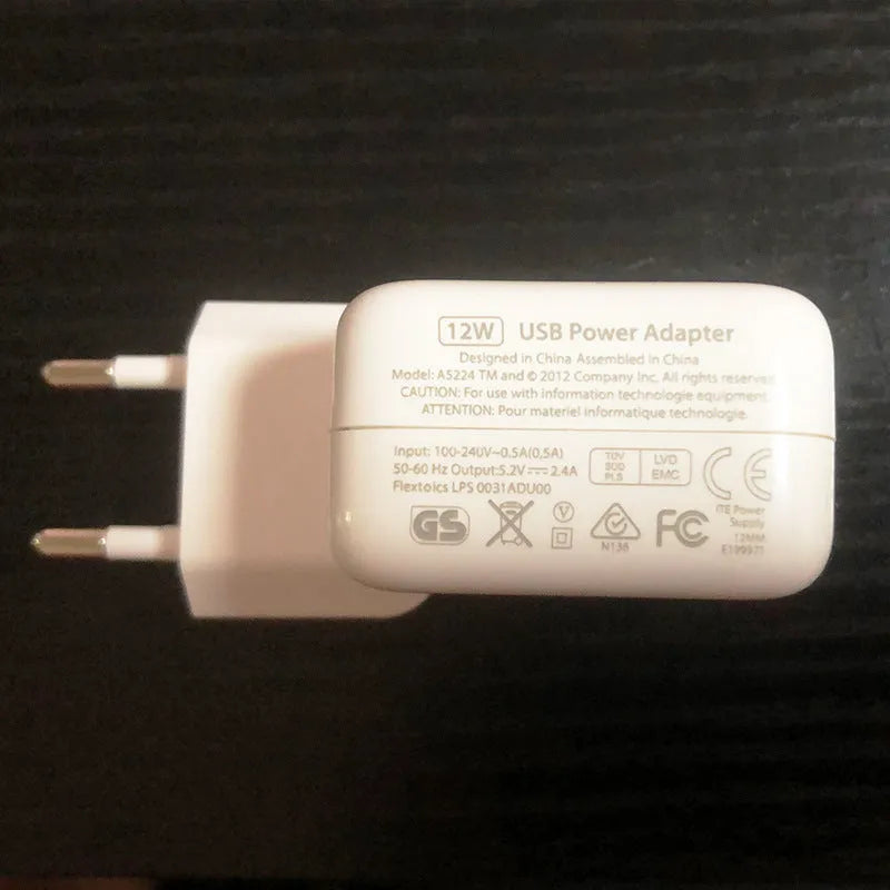 Compatible iPad charger with USB port showing 10W or 12W output options