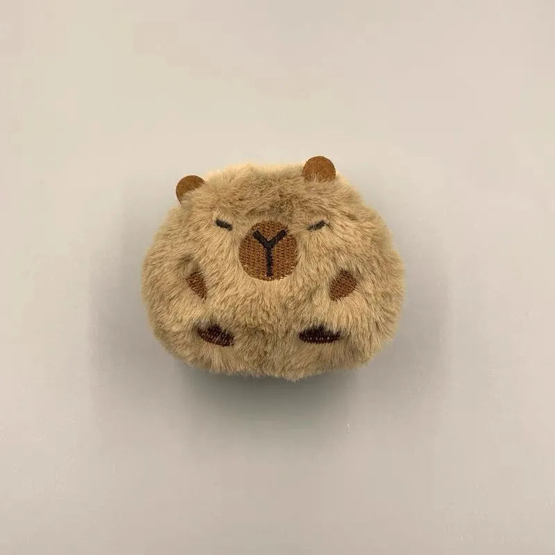 Three-dimensional plush brown capybara earphone sleeve for Apple AirPods with embossed TPU cover