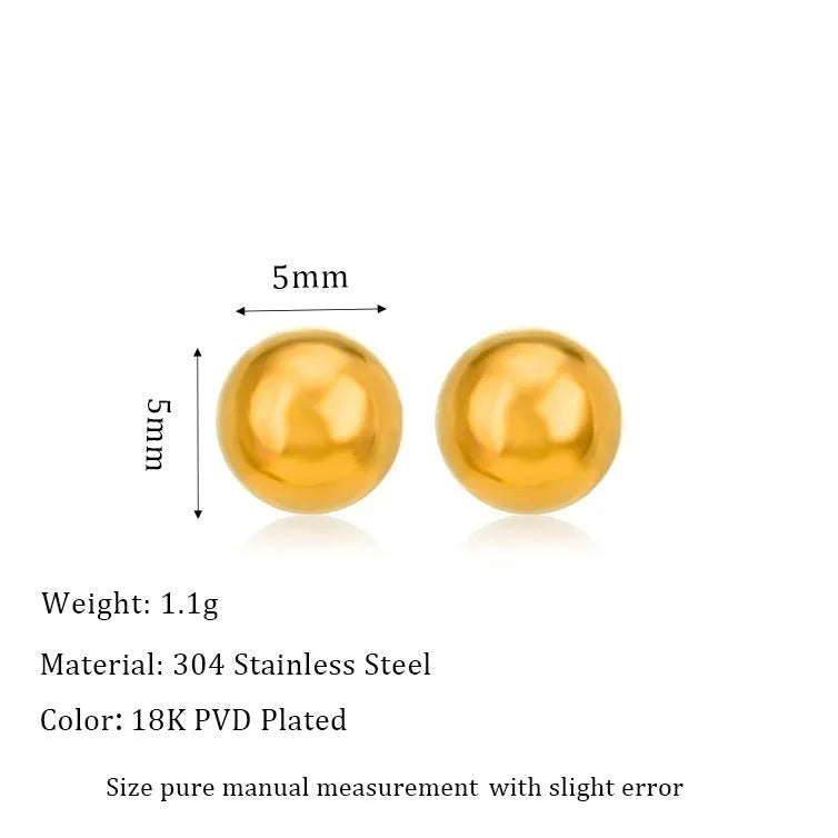 Titanium steel 18K gold electroplated ball stud earrings in round geometric design on white background.
