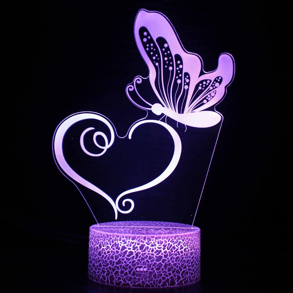Acrylic 3D USB table lamp with touch control showing colourful illumination and crack base design options