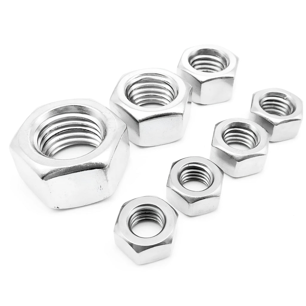 304 stainless steel thickened hexagon nut with metric thread, M6 to M56 size range