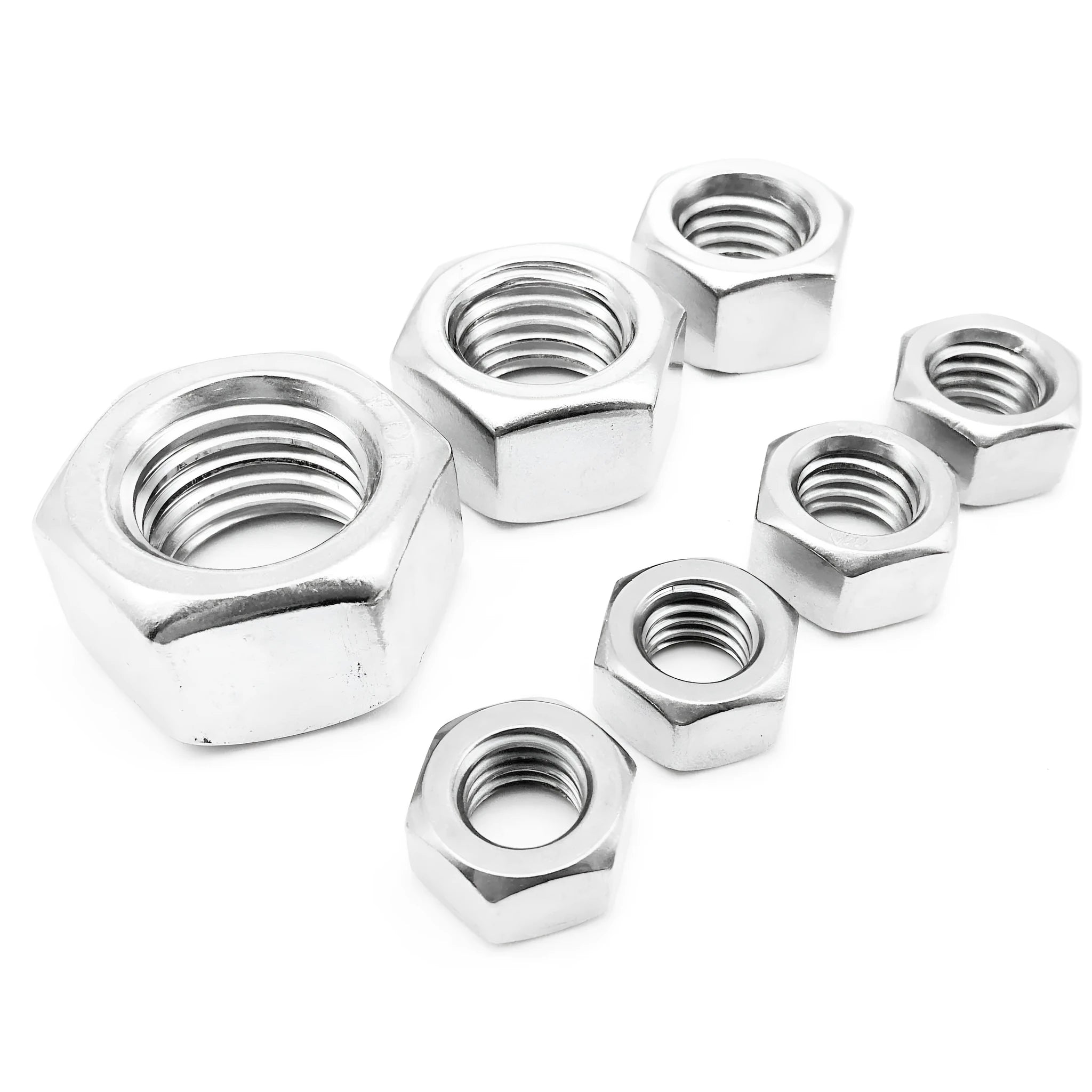 304 stainless steel thickened hexagon nut with metric thread, M6 to M56 size range