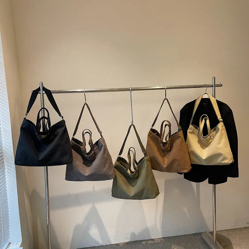 Large capacity casual tote bag for women with stitching details in khaki, brown, black, coffee, green