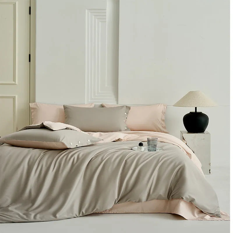 Four-piece cotton bedding set with embroidered quilt cover 200x230, bed sheet 245x250 and pillowcase 48x74
