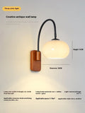 32cm milky white glass wall LED lamp with walnut or log colour iron body, 220V bedside wall light