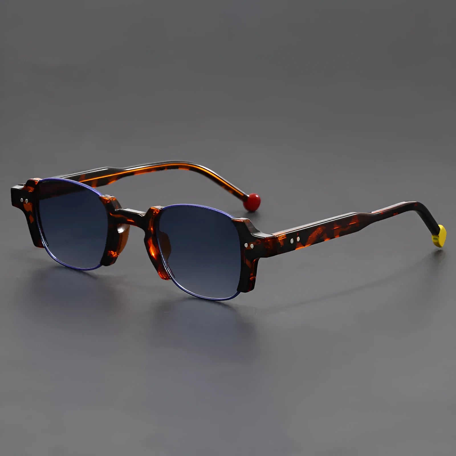Retro square frame sunglasses in various colours including dark green and hawksbill blue.