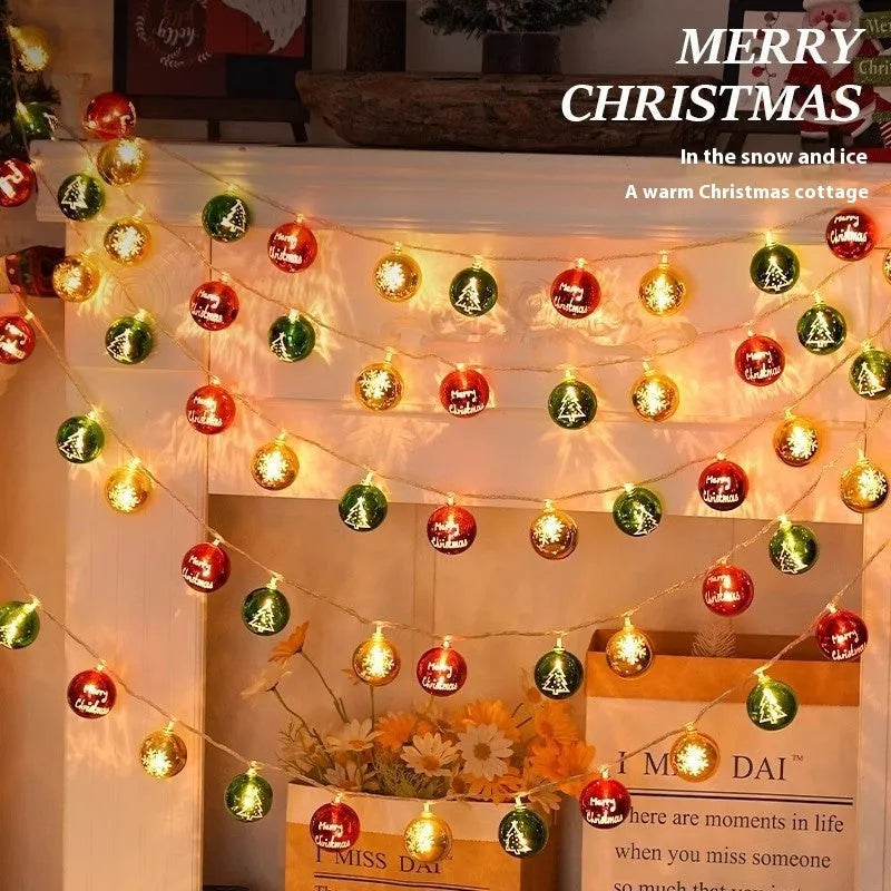Electroplating ball Christmas lights string with XINGX pendant in gold and star decorations